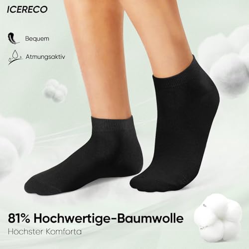 IceReco 10 par skarpet do sneakersów dla mężczyzn i kobiet, bawełniane, krótkie, sportowe, do biegania, zapobiegające poceniu się, oddychające skarpety Quarter Socks, 6 x czarny, 43-46 EU