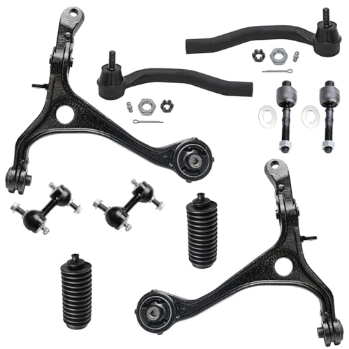 Image of Detroit Axle - 10pc Front End Kit for Acura 2004-2008 TSX 2003-2007 Honda Accord, 2 Lower Control Arms Assembly 2 Sway Bars 4 Outer Inner Tie Rods 2 Boots 2005 2006 Replacement