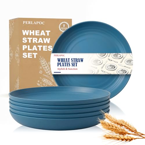 Image of 8In Wheat Straw Plates of 6, Unbreakable Deep Dinner Plates, Blue | Unbreakable & Lightweight Kids Dinner Plates for Kitchen, Camping, Party, Microwave and Dishwasher Safe