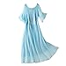 Produktbild Valin Damen Blau Seiden Kleid Kurzarm Trägerlos Solide 100% Seiden Langes Seiden Kleid,V1983,S