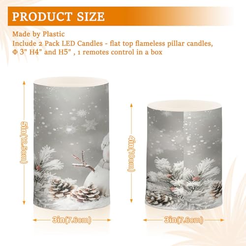 Image of Christmas Lights Flameless Candles Snowman Pine Cones Snowflake Pillar Candles Set of 2 Battery Operated Remote Control Warm Lights Home Decor