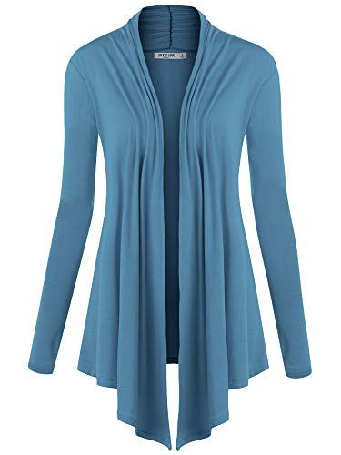 Image of Lock and Love Women's Draped Front Open Asymmetrical Cardigan - Casual Long Sleeve Lightweight Duster