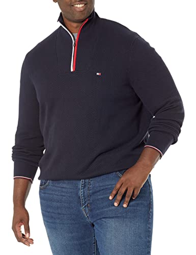 Tommy Hilfiger Big and Tall Long Sleeve Cotton Stripe Quarter Zip Pullover Sweater mens