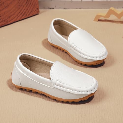 Yeeteepot Kinder Mokassins Jungen Bootsschuhe Mädchen Flache Halbschuhe Weich Loafers rutschfest Oxfords Slippers Bequem Lauflernschuhe Weiß 22 EU = Etikett 23
