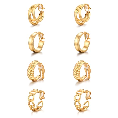 Image of Gold Clip On Hoop Earrings for Women, 18K Gold Plated Eco-Friendly Alloy Non-Pierced Ear Clips, Hypoallergenic Sustainable Fashion Jewelry for Daily & Party Wear