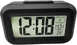 Mini Relógio Despertador de Mesa Digital Inteligente com Soneca, Calendário e Luz Noturna (Preto)