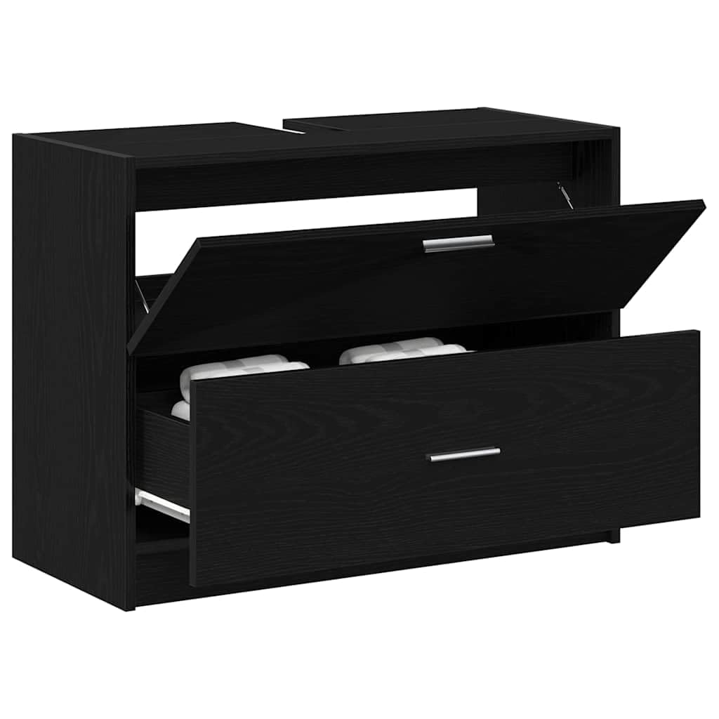 Mueble bajo lavabo para cuarto de baño, 78 x 37 x 59 cm, roble negro, diseño moderno, robusto de madera con cajón y puerta, para inodoro de invitados y baños pequeños