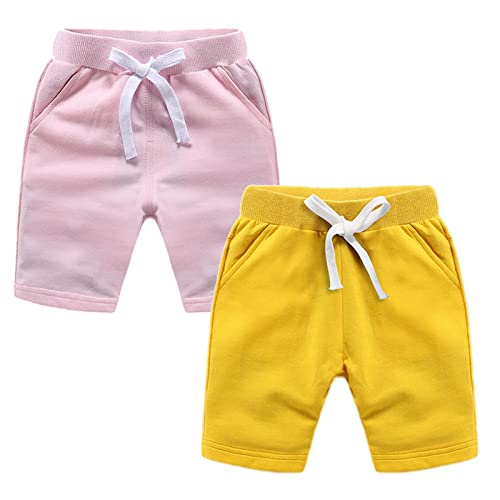Grimgrow Pink Shorts, Girls 2-Piece Active Performance Shorts with Faux Drawstring Sports Running Shorts for Kids 4-16 Years