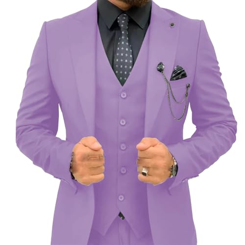 Men's Suit 3 Piece Tuxedos Waistcoat Two Button Slim Solid Blazer Groomsmen Fit Jacket Pants Set2