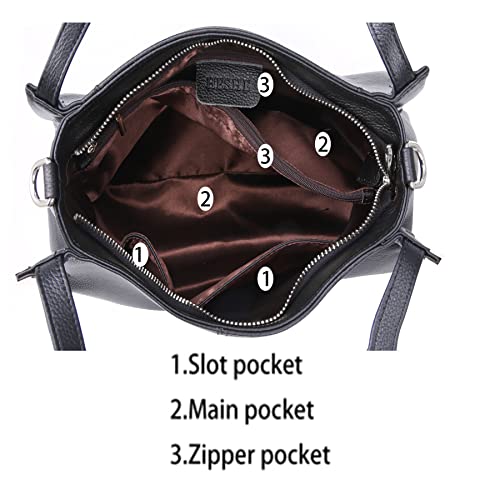 Heshe Genuine Leather Handbag Tote Purses For Women Everyday Bag Zippered Shoulder Crossbody Bag #TOP6