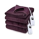 Sunbeam Royal Ultra Fleece Heated Electric Blanket Queen Size, 90' x 84', 12 Heat Settings, 12-Hour Selectable Auto Shut-Off, Fast Heating, Machine Washable, Warm and Cozy, Claret
