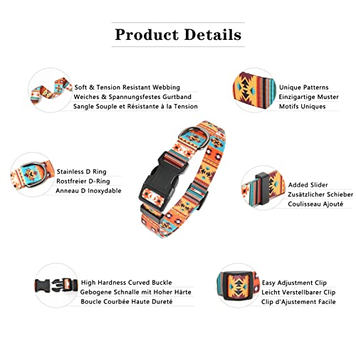 HEELE Hundehalsband, Hunde Halsband für Welpen Kleine Mittlere Große Hunde, Gemustertes Hundehalsbänder Verstellbares, Komfort, Robustem HundeHalsband, Bohemian Orange, L