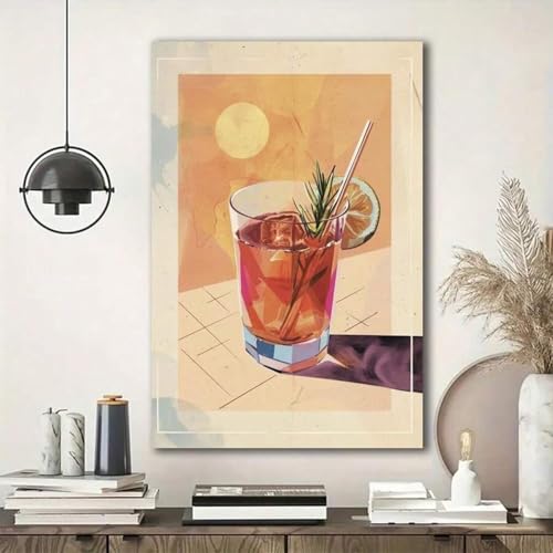 Peinture sur verre de cocktail sur toile encadrée décoration haut de gamme
