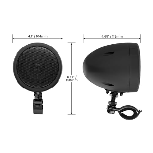 Image of BOSS Audio Systems MCBK475BA 3 Inch Motorcycle Speakers - Built-in Amplifier, Bluetooth (stream right from your phone), Weatherproof, Volume Control, ATV UTV Compatible