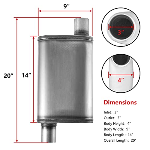 Image of 3 inch Universal Exhaust Muffler,Straight-Through Performance Muffler Resonator with Stainless Steel Exhaust Tip for Cars, Trucks(3''Inlet /Outlet)