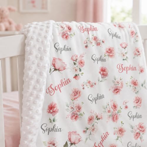 Image of Personalized Baby Blanket for Girls, Custom Nursery Blanket with Name, 30 x 40 Inch Soft Minky Blanket for Baby Toddlers, Newborn Print 07