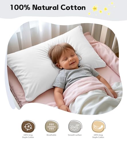Image of Deep Dream 100% Cotton Toddler Pillowcases Set of 2, 13x18 Inches Fits Baby Pillow Sized 12x16, 13x18, 600 Thread Count Cotton Small Travel Kids Pillow Case Covers with Envelope Closure, White