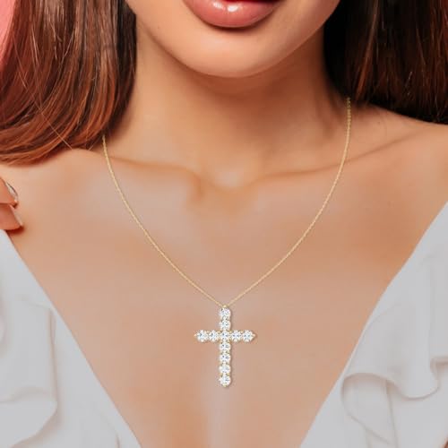 TimeLess Classics 0.50-3 CTW Cross Pendant Necklace With Lab-Grown Diamond in 14K Gold | Color E-F | Clarity VS1-VS24