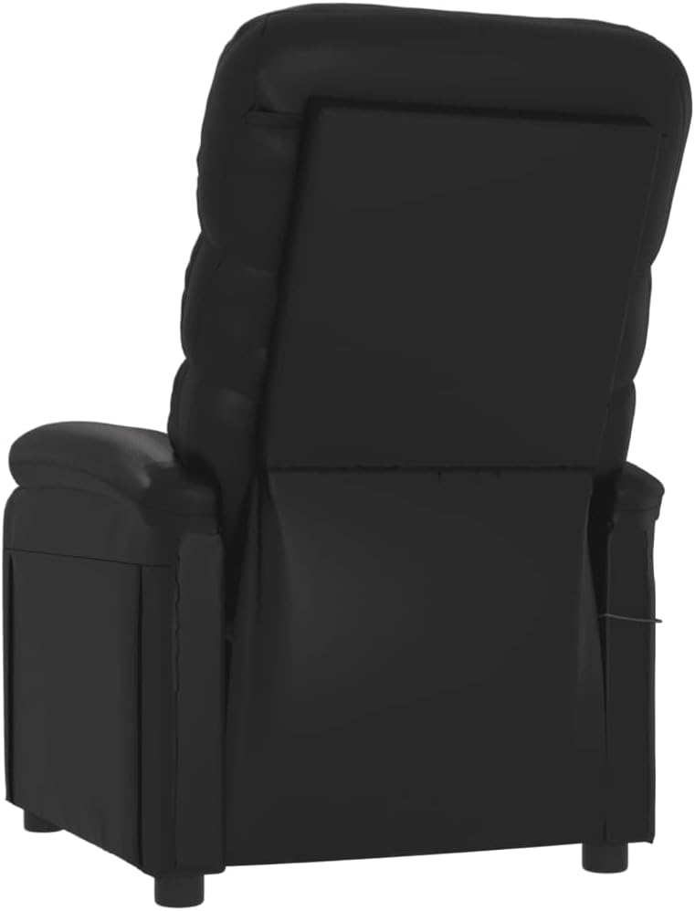 vidaXL - Modern Relaxation Massage Recliner Chair in Black Faux Leather with Adjustable Backrest and Footrest, 6-Point Vibration Massage, USB Connector and Side Pocket, Easy Assembly