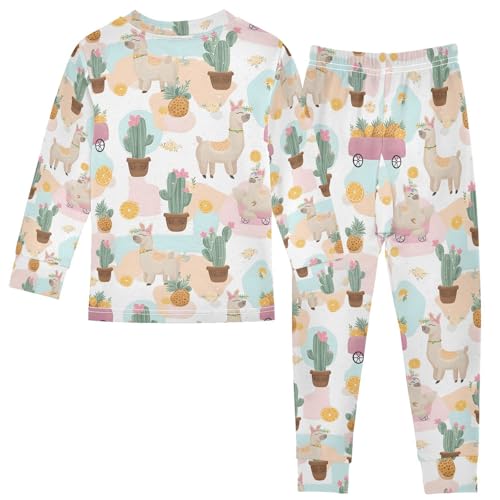 ALAZA Cactus Flower Alpaca Pineapple Pajamas Long Sleeve Sleepwear 2-Piece Pajama Set2
