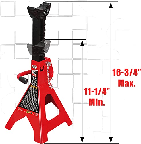 Big Red Tam43002A Torin Steel Jack Stands: Double Locking, 3 Ton (6,000 Lb) Capacity, Red, 1 Pair #TOP6
