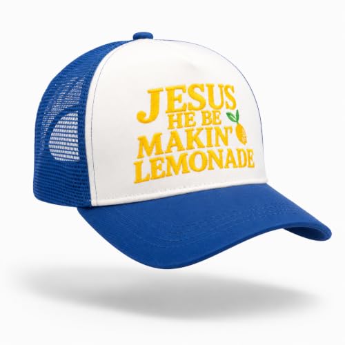 M.O.Q. Christian Faith Jesus Lemonade Trucker Hat, Church Music Fan Concert Theme Trucker Cap (Blue & White)