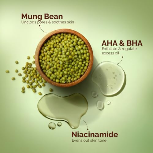 Image of Mamaearth Mung Bean Pore Cleansing Face Scrub with Mung Bean, AHA BHA - 100g | Face Scrub for Oily Skin | India's 1st Foam Scrub for Deep Pore Cleansing | Gentle Exfoliation | Oil Control | Tan Removal