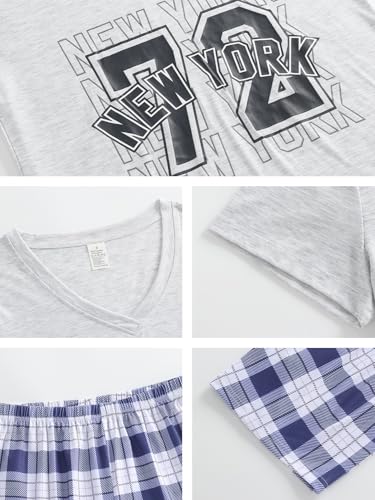 Image of VENTELAN Pajama Set For Women Cute PJS Summer Short Sleeve Shorts Sleepwear