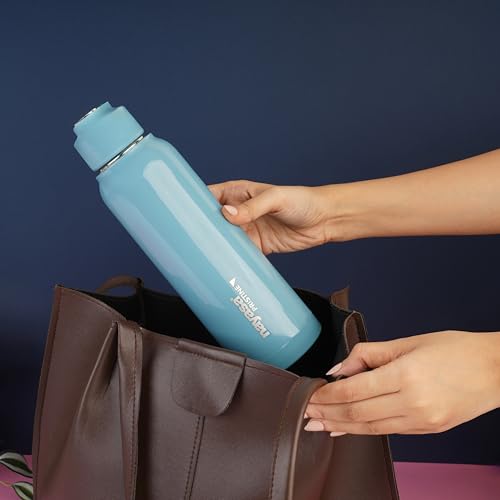 Image of Nayasa Pristine 700ml Water Bottle | BPA-Free Plastic with Insulated Stainless Steel Inner | Leak-Proof Twist Cap | For Office, School, Gym, Travel, and Outdoor Use | Blue