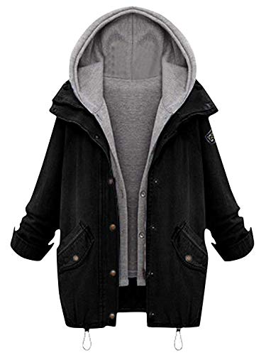 Milumia Women's Hooded Drawstring Boyfriend Trends Jean Swish Pockets Two Piece Coat Jacket Black Small