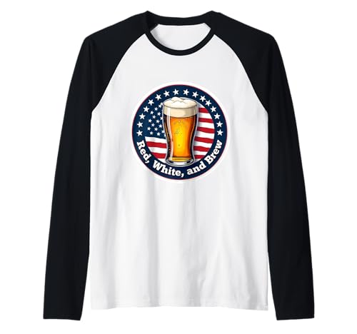 Red White And Brew American Patriot Beer Lover 4 de julio EE. UU Camiseta Manga Raglan