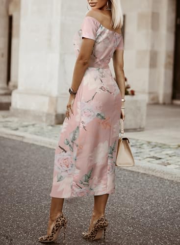 Sidefeel Sundresses For Women Off The Shoulder Floral Print Split Summer Casual Beach Dresses Light Pink Flower Medium thumb #2