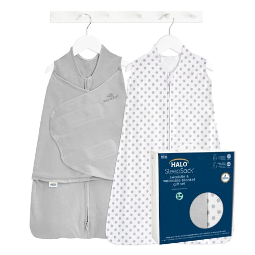 Image of HALO Sleepsack Swaddle 3-6 Months and Wearable Blanket 6-12 Months 100% Organic Cotton 2-Piece Gift Set with Box, TOG 1.5