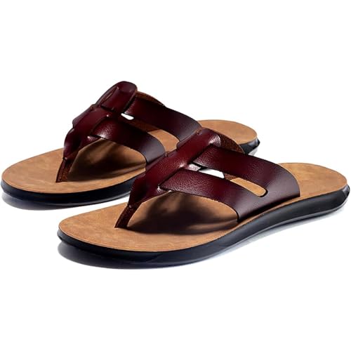 Men's Leather Flip Flops Flat Sandals Non-Slip Summer Indoor Outdoor Casual Footwear