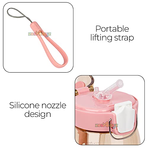 Image of Zest 4 Toyz Bunny Ear Water Bottle for Kids Leak-Proof Sipper Bottle with Flip Straw BPA-Free Portable School Bottle with Strap for Boys & Girls- Brown (550ML)