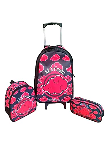 Kit Mochila Infantil com Rodinhas + Lancheira Térmica + Estojo Vários Personagens (Único, Naruto ( Akatsuki ))