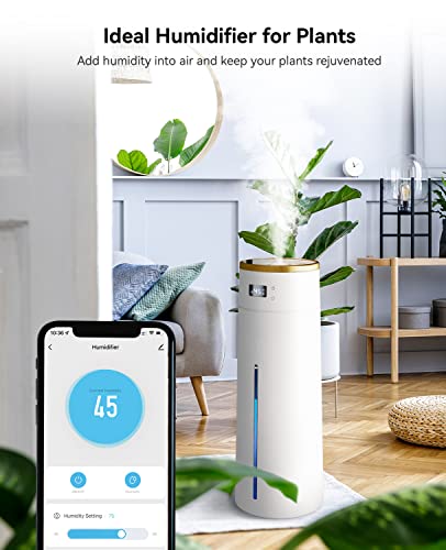 Smart Humidifiers For Large Room Bedroom, 8L Large Humidifier Works With Wifi Alexa, Ultrasonic Cool Mist Plant Air Humidifier Indoor, Top Fill Baby Humidifier, 3 Speed Humidistat, Timer, White/Gold #TOP6