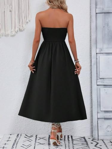 Image of SKAYS Womens Strapless Twist Knot Midi Dress Cutout A-line Tube Summer Cocktail Party Dress with Back Smock