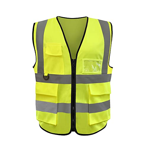 Yafowuk Reflective Safety Vest Neon Construction Vest Hi-Vis 7 Pockets Zipper Front, Meets Ansi/Isea Standards For Men Women Yellow S #TOP22