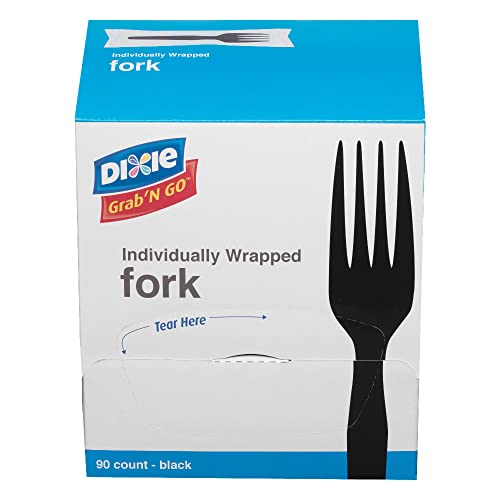 Dixie Individually Wrapped 6.104" Medium-Weight Polystyrene Plastic Fork by GP PRO (Georgia-Pacific), Black, FM5W540, 540 Count (90 Forks Per Box, 6 Boxes Per Case)