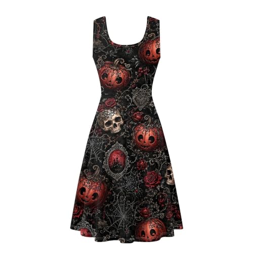 Image of TOADDITDO Women's Sleeveless O Neck Beach A-Line Party Coctail Tank Dresses Flared Sundress
