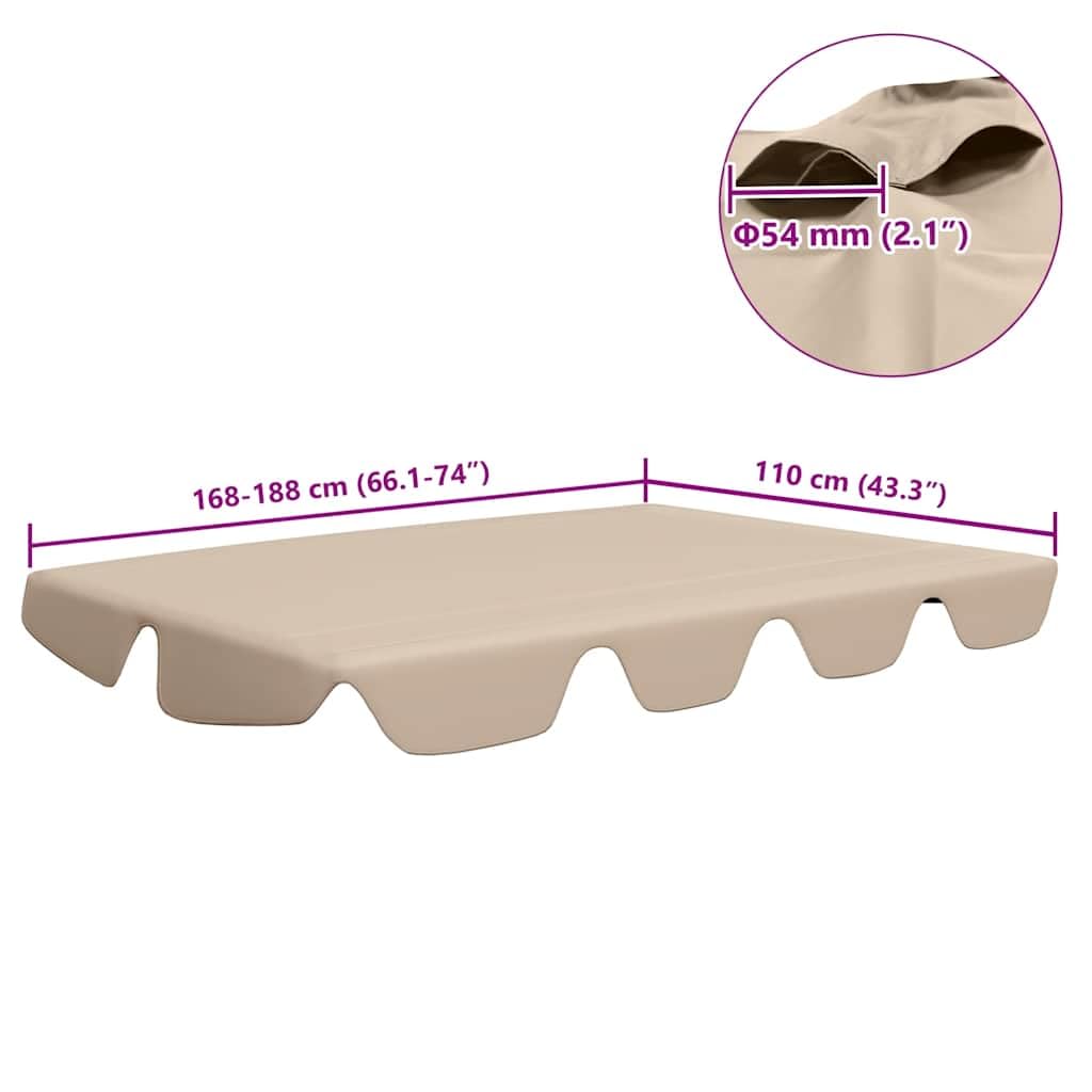 vidaXL Dosel de Repuesto Columpio de Jardín Mecedora Capota Reemplazo Cubierta Toldo Tapa Parasol Sombrilla Patio Beige 188/168x145/110 cm