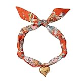 Agriajun Scarf Bandana Necklace for Women, Chunky Gold Heart Pendant Vintage Lightweight Orange Silk Knot Collar Choker Boho Fashion Accessories Fall Jewelry Gift