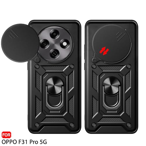 Image of TheGiftKart Tough Armor Bumper Back Cover Case for Oppo F31 Pro 5G | Rotating Camera Cover, Kickstand & Ring Holder | 360 Degree Protection Back Cover Case for Oppo F31 Pro 5G (PC & TPU, Black)
