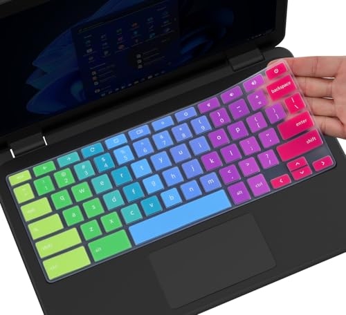 Colorful Keyboard Cover for Dell 11.6 Chromebook 3100 / Chromebook 11 3120 3180 3181 3189 5190 P22T 11.6" / Chromebook 13 3380 13.3" Protective Skin, Dell Chromebook Accessories, Rainbow