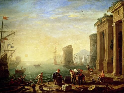 Affiche Toile Matinée au port Claude Lorrain 60x90cm pour décoration salon
