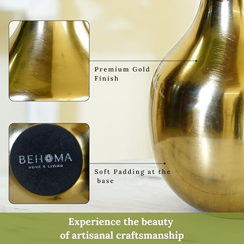 Image of BEHOMA Metal Flower Vase Set of 2, Golden | Metal flower vase in Golden - for fresh or artificial flower displays for living room - great wedding gift (Set of 2)