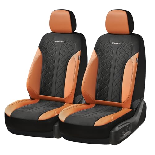 Image of Coverado Seat Covers Front Seats, Leather Automotive Seat Covers 2-Pack, Mesh Breathable Auto Seat Protectors, Driver Seat Covers Universal Fit for SUV, Truck, Vans, Sedan