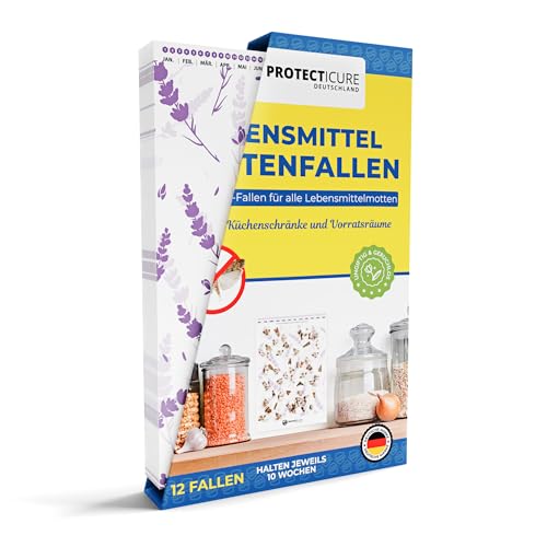 Hochwertige Lebensmittel Mottenfallen - 12 Klebefallen mit Pheromon – ungiftig & geruchlos zur Befallsüberwachung in Küche & Vorrat