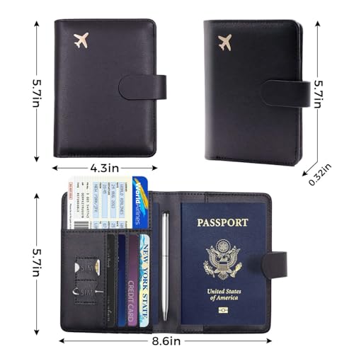 Image of Melsbrinna Premium Leather Passport Holder Covers Case, Waterproof Rfid Blocking Travel Wallet Passport Holder with Pen Holder, Cute Passport Book for Women /Men
